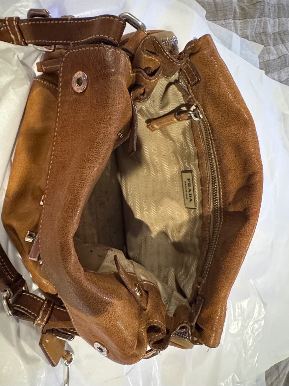 Prada Cognac Brown Leather Shoulder Bag with Front Lock - Picture 16 of 16